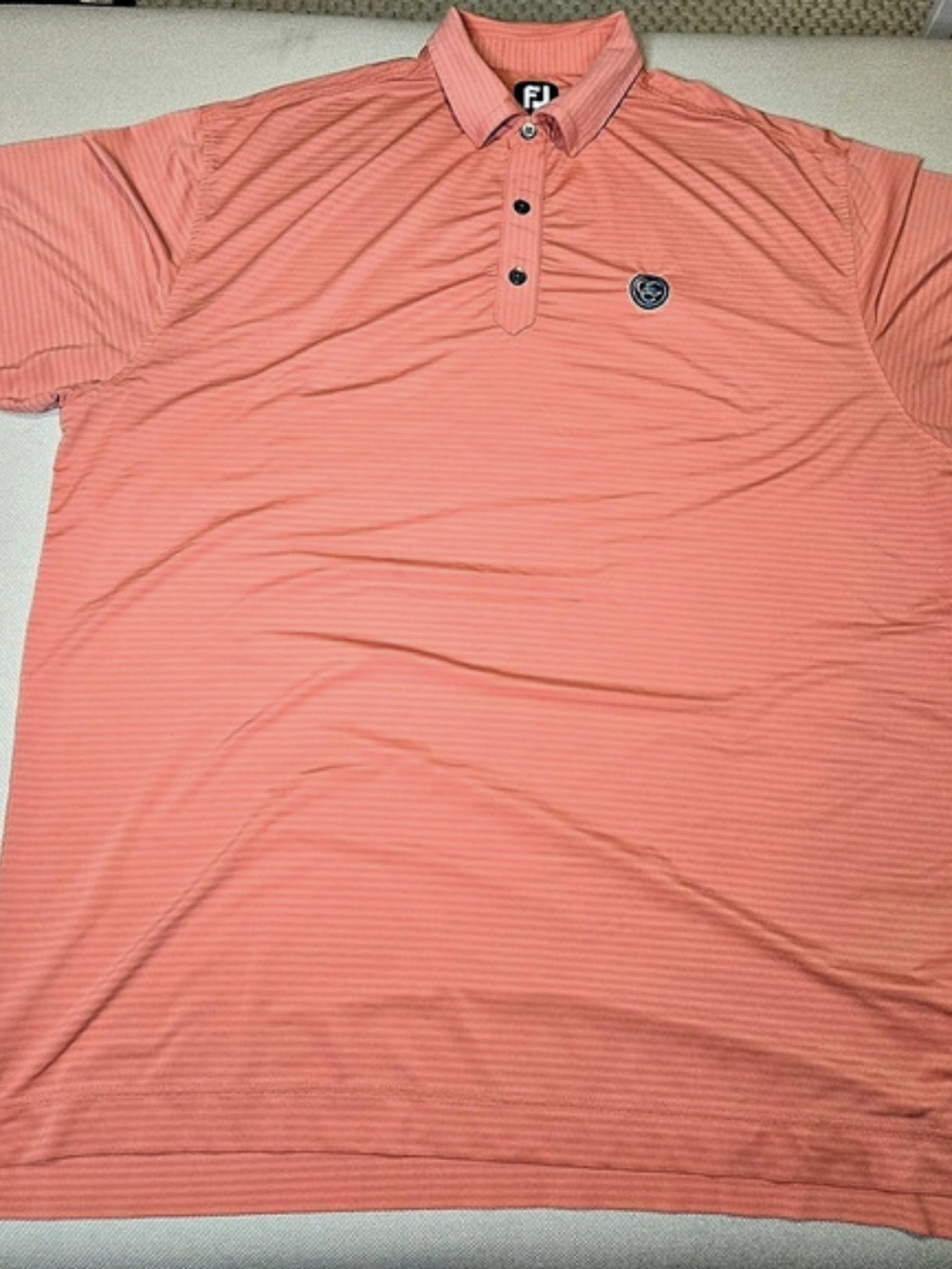FootJoy Men's X-Large Orange Stripe Short Sleeve Polo Shirt Golf Performance